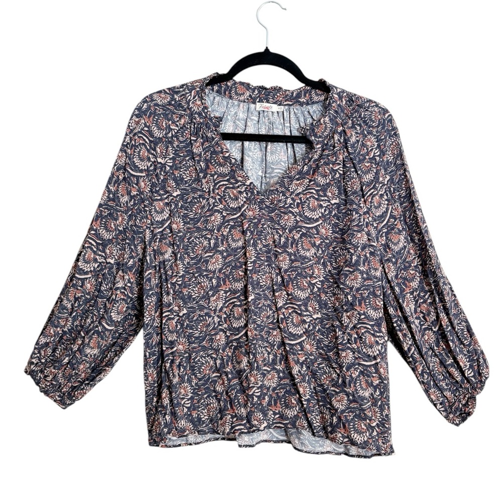 Faherty Pink and Purple Puff Sleeve Blouse